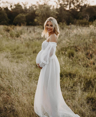 Romantic Maternity Elopement Dress - Isadora Tulle Maternity Maxi Gown with Nude Lining - Maternity Dress Hire