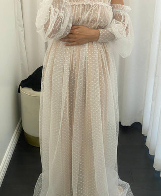 Knit Lined Maternity Maternity Dress Hire - Isadora Tulle Maternity Maxi Gown with Nude Lining