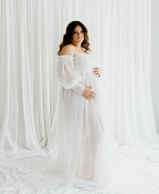 Gorgeous Plus Size Maternity Elopement Attire - Isadora Tulle Maternity Maxi Gown with Nude Lining - Maternity Dress Hire