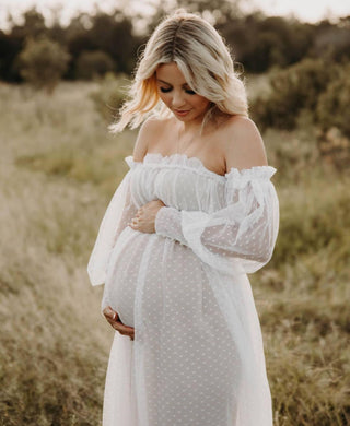 Sheer Tulle Maternity Dress Hire - Isadora Tulle Maternity Maxi Gown with Nude Lining