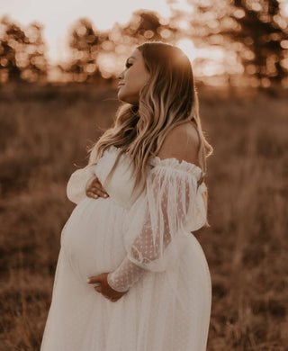 With Pearl Button Accents Maternity Dress Hire - Isadora Tulle Maternity Maxi Gown with White Lining