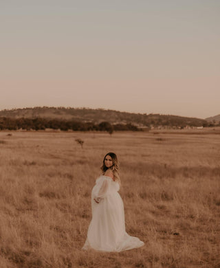 Goddess Vibes: Isadora Tulle Maternity Maxi Gown with White Lining - Dreamy and Ethereal Maternity Dress Hire