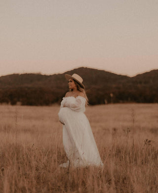 Sheer Tulle Maternity Dress Hire - Isadora Tulle Maternity Maxi Gown with White Lining