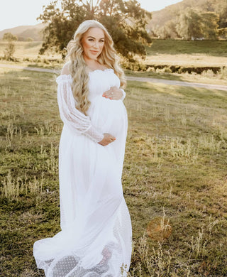 Elastic Waist Maternity Dress Hire - Isadora Tulle Maternity Maxi Gown with White Lining