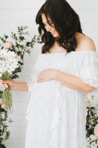 Tassel Trim Maternity Dress Hire - Jaase Georgie Lace Maxi Dress