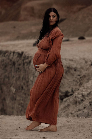 Bump-Friendly Rust Maternity Dress Hire - Jen's Pirate Booty Lapis Dress - Rust