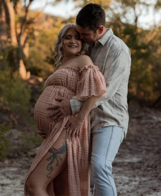 High Side Splits Maternity Dress Hire - La Rosa Tulle Maxi Two Piece Set - Old Rose