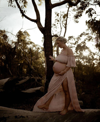 Elasticated Skirt with High Split Maternity Dress Hire - La Rosa Tulle Maxi Two Piece Set - Old Rose