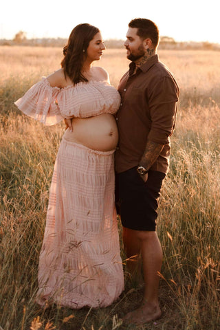 Off-the-Shoulder Maternity Dress Hire - La Rosa Tulle Maxi Two Piece Set - Old Rose