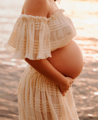 Batiste Tulle Fabric Maternity Dress Hire - La Rosa Tulle Maxi Two Piece Set - Vanilla
