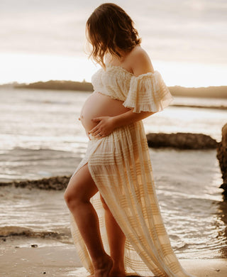Flowy and Voluminous Skirt Maternity Dress Hire - La Rosa Tulle Maxi Two Piece Set - Vanilla