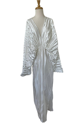 L’idée De Luxe Gown - Metallic White -  Red Carpet Maternity Dress For Hire - Bump Friendly Red Carpet Maternity Dress For Hire - Breastfeeding Friendly Red Carpet Maternity Dress For Hire - Glam Baby Shower Maternity Dress Hire - Versatile Maternity Event Gown Hire Australia - Signature Crinkle Texture Gown - Sculptural Maternity Gown Hire Australia - Chic Deep V-Neck Maternity Dress Hire - Sophisticated Midi Length Gown - Thigh-High Split Maternity Gown