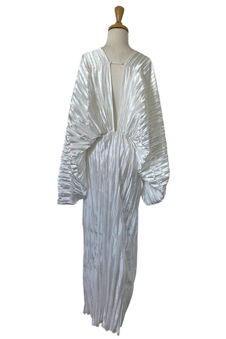 Flattering High Waist Maternity Gown - L’idée De Luxe Gown - Metallic White - Red Carpet Maternity Dress For Hire - Rear Zip Closure Maternity Gown - Luxurious Pleated Polyester Gown - Event-Ready Maternity Gown - Glamorous Maternity Dress Hire - Size L Maternity Dress Hire