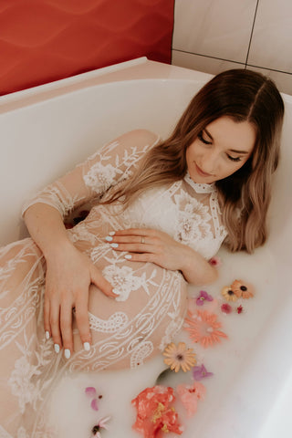 Floral Patterned Lace Maternity Dress Hire - Madeleine Ivory Lace Midi Dress