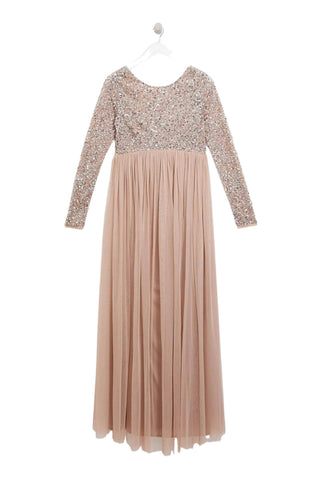 Maya Maternity Long Sleeve Tulle Maxi With Sequins: Flowy Tulle Skirt Maternity Dress Hire for Photoshoots