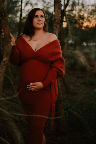 Petal and Pup Bambina Knit Midi Dress - Rust - Maternity Dress Hire - Maternity and Beyond Midi Dress Australia Perfect for any Occasion - Wedding Guest Dress Hire