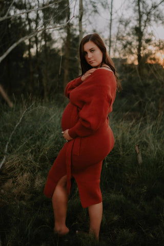 Petal and Pup Bambina Knit Midi Dress - Rust - V-neckline Maternity Dress Hire
