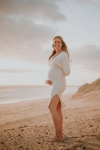 Petal and Pup Bambina Knit Midi Dress - White - V plunge back Maternity Dress Hire