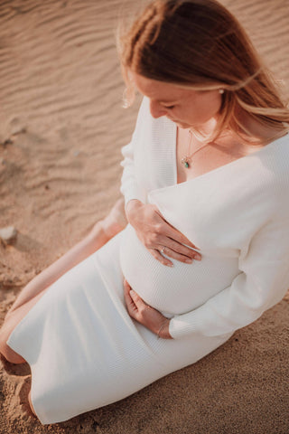 Petal and Pup Bambina Knit Midi Dress - White - V-neckline Maternity Dress Hire