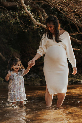 Petal and Pup Bambina Knit Midi Dress - White - Maternity Dress Hire - Bump Friendly Winter Photoshoot Dress Hire