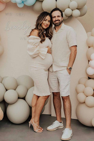 Petal and Pup Leona Midi Dress - Apricot - Maternity Dress Hire - Gender Neutral Baby Shower Dress - Long Sleeves Maternity Photoshoot Dress