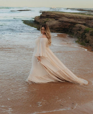 Family Photoshoot Dress Hire - We Are Reclamation Ruffle Me Open Gown - Unlined, pair with our Nude Strapless Slip if desired, breastfeeding and plus-size friendly.