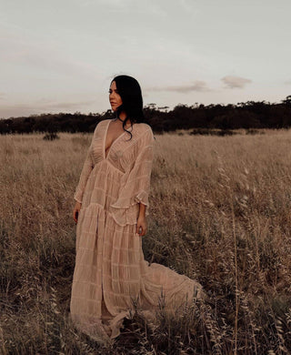 Beige with a Hint of Pink Family Photshoot Dress Hire - Maternity Dress Hire - Reclamation Gowns Rental: We Are Reclamation Wonderment and Awe Gown
