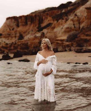 Gorgeous Lace Detail Maternity Dress Hire for Photoshoot - Sacred Bundle Tallulah Lace Maxi Dress
