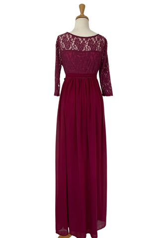 Classy Lace Bodice Maternity Dress Hire - Scarlett Lace Maternity Maxi Dress - Burgundy