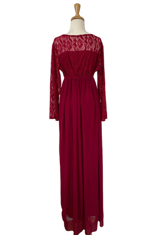Three-Quarter Sleeve Lace Maternity Dress Hire - Scarlett Lace Maternity Maxi Dress - Crimson Red