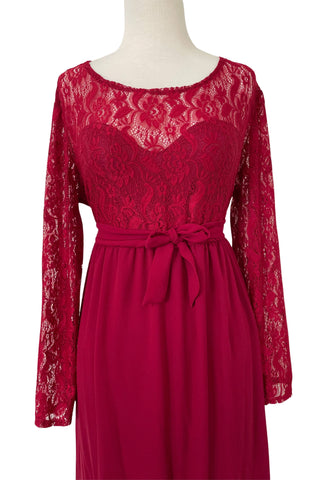 Warm and Stylish Three-Quarter Sleeve  Lace Maternity Gown - Scarlett Lace Maternity Maxi Dress - Crimson Red - Maternity Dress Hire