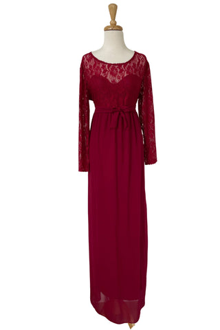 Elegant Lace Maternity Dress Hire - Scarlett Lace Maternity Maxi Dress - Crimson Red