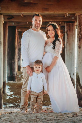 Adjustable Waist Tie for Your Bump Maternity Dress Hire - Scarlett Lace Maternity Maxi Dress - White