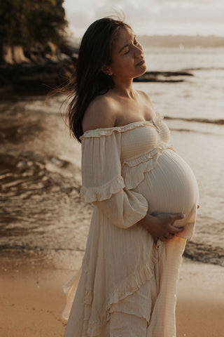Enchanting Cream Maternity Dress Hire for Baby Shower and Photoshoot - Spell Clementine Mermaid Midi Dress