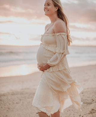 Glamorous Gold Lurex Accents Maternity Dress Hire - Spell Clementine Mermaid Midi Dress