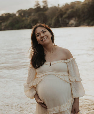 Shirred Delight Cream Maternity Dress Hire - Spell Clementine Mermaid Midi Dress