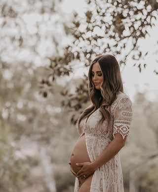 Button Up and  Tapered Waist Lace Maternity Dress Hire - Spell Rhiannon Gown