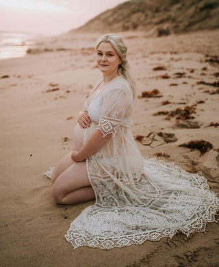 Rent Spell Rhiannon Gown - Maternity Dress Hire - Intricately Made Lace Gown - Feminine and Elegant - Cream Colour