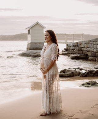 Ivory Lace Maternity Dress Hire in Cream colour - Spell Rhiannon Gown