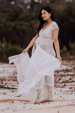 Spell Wild Belle Gown: Maternity Dress Hire - Gender Neutral Baby Shower Lace Dress