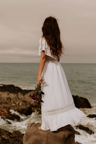 Soft Flowing Cotton Skirt - Tea Princess Dove Two Piece Set - Girl Dresses For Hire