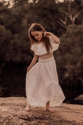 Off-White Lace Trim: Girl Dresses For Hire - Tea Princess Eve Two Piece Set