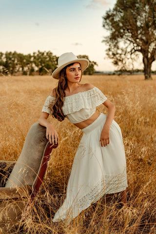 Off-White Ruffled Lace Top: Girl Dresses For Hire - Tween Dress Hire - Tea Princess Eve Two Piece Set