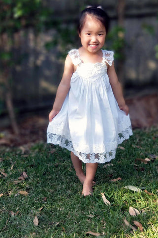 Lace Hem Detail Dress - Tea Princess Ivory French Vanilla Dress - Girl Dresses For Hire