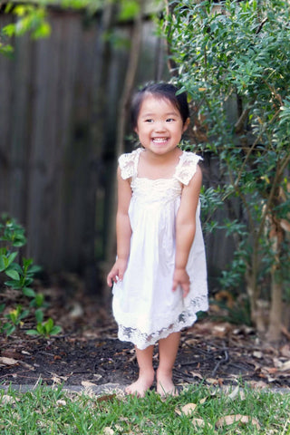 Lightweight Cotton and Lace Dress for Girls - Tea Princess Ivory French Vanilla Dress - Girl Dresses For Hire
