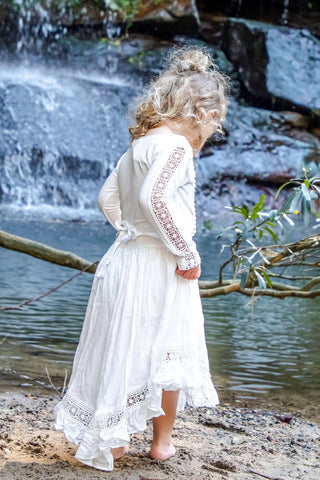 Stretchy Bodice with Lace Inserts - Tea Princess Ivory Harmony Dress - Girl Dresses For Hire
