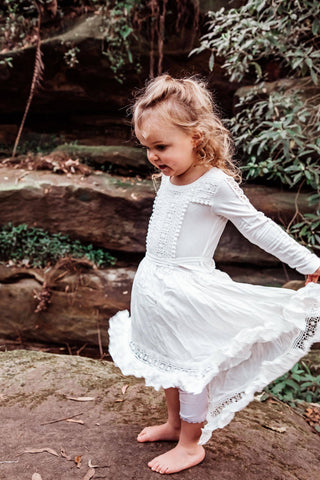 Tassel Belt Detail - Tea Princess Ivory Harmony Dress - Girl Dresses For Hire