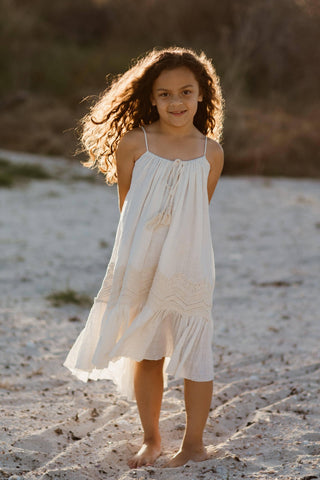 Boho Wedding Flower Girl Attire - Tea Princess Ivory Sage Dress - Girl Dresses For Hire