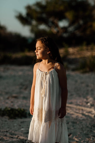 Natural Colored Floral Lace Dress - Tea Princess Ivory Sage Dress - Girl Dresses For Hire