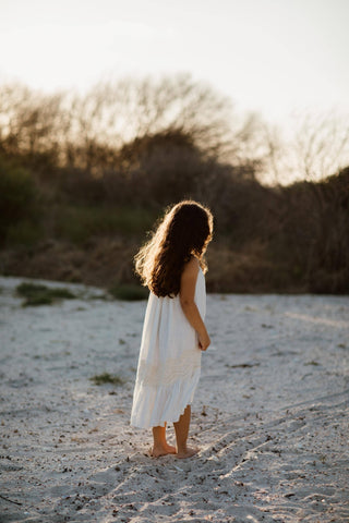 Cream Tassel Tie Neckline Dress - Tea Princess Ivory Sage Dress - Girl Dresses For Hire